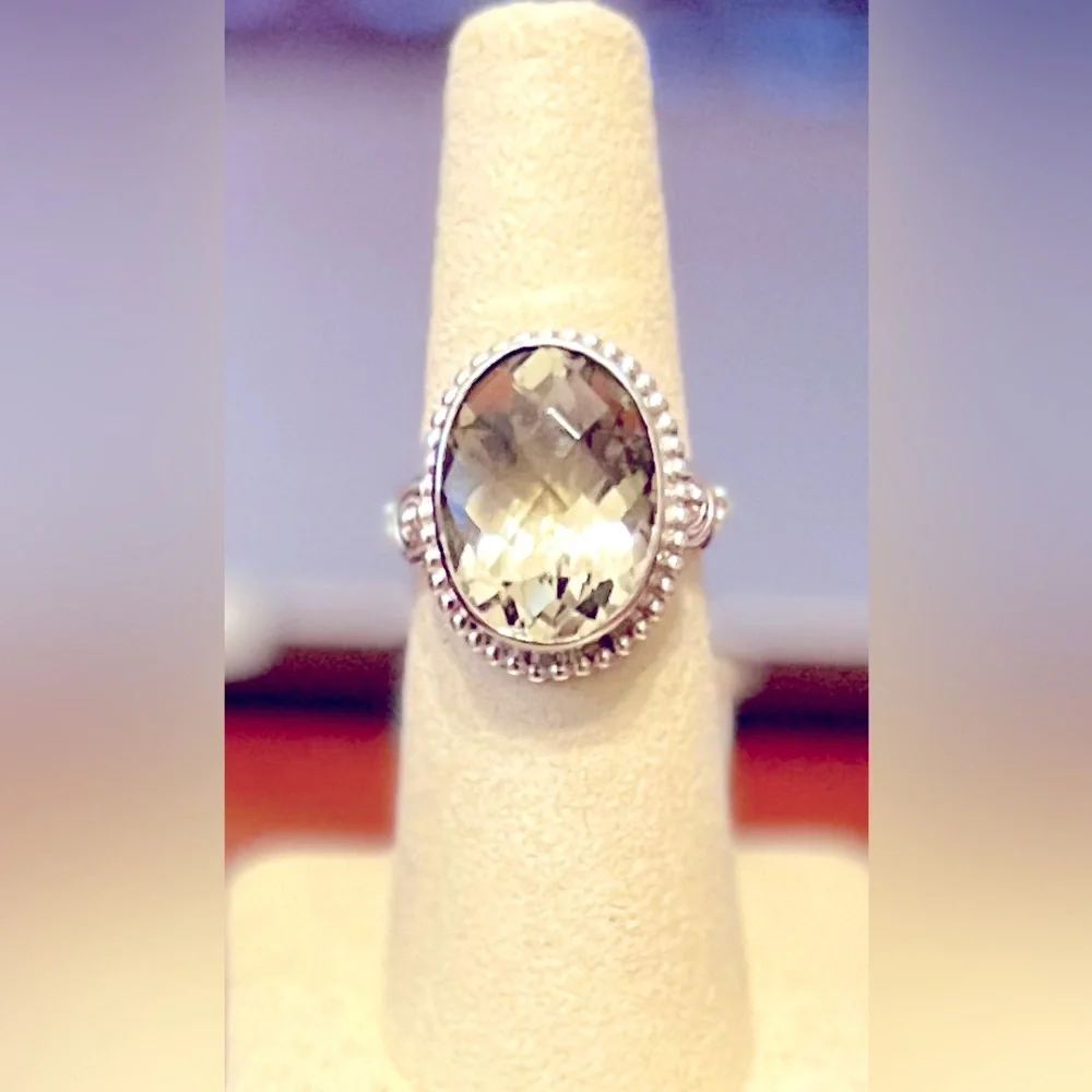 NEW! Gorgeous 9-Carat Faceted Prasiolite Set in 925 Sterling Silver, Sz 7 💍 - Picture 3 of 4